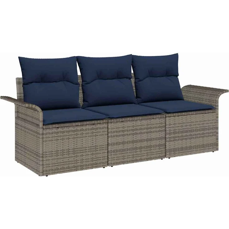 vidaXL Garten-Sofa-Set mit Kissen mit Speicher 3 pcs Grau Poly Rattan 3353894 – Bild 2