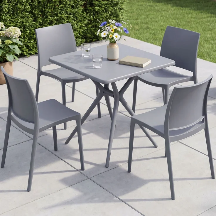 Gartenmöbel-Set GRETA mit 4 Stühlen - 156x156x81cm, Kunststoff, Grau | Balkonset Gartenset Tisch mit Stühlen Bistroset Outdoor – Bild 4