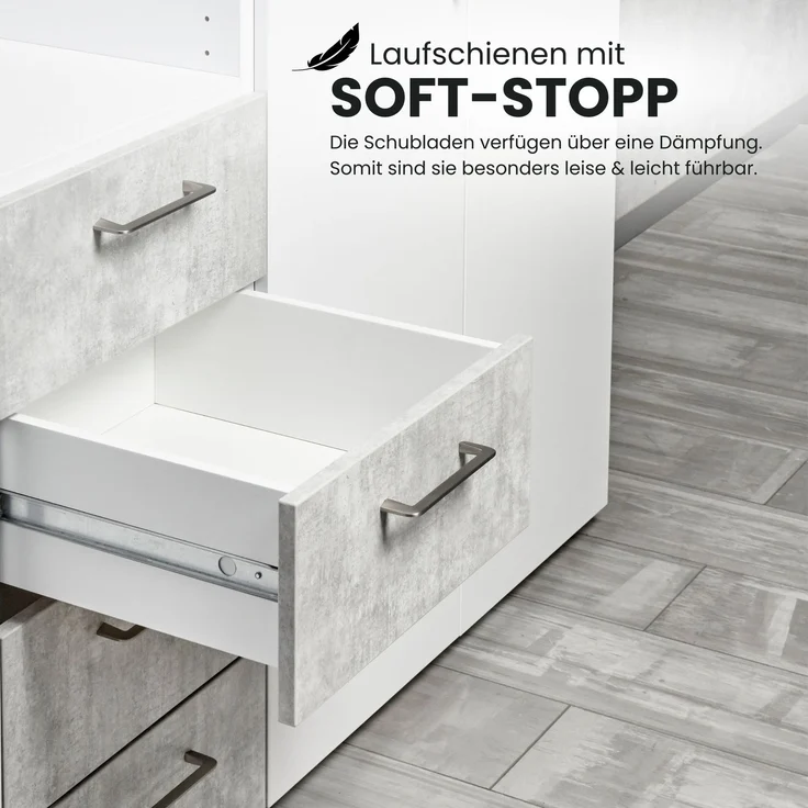 bümö smart Schubladenschrank, Büroschrank 80cm breit in Weiß/Buche mit 4 Schüben - Bürocontainer aus Holz, Container mit Metallgriffen & Soft-Stop Schubladen, 928S4-W-6-BS – Bild 2