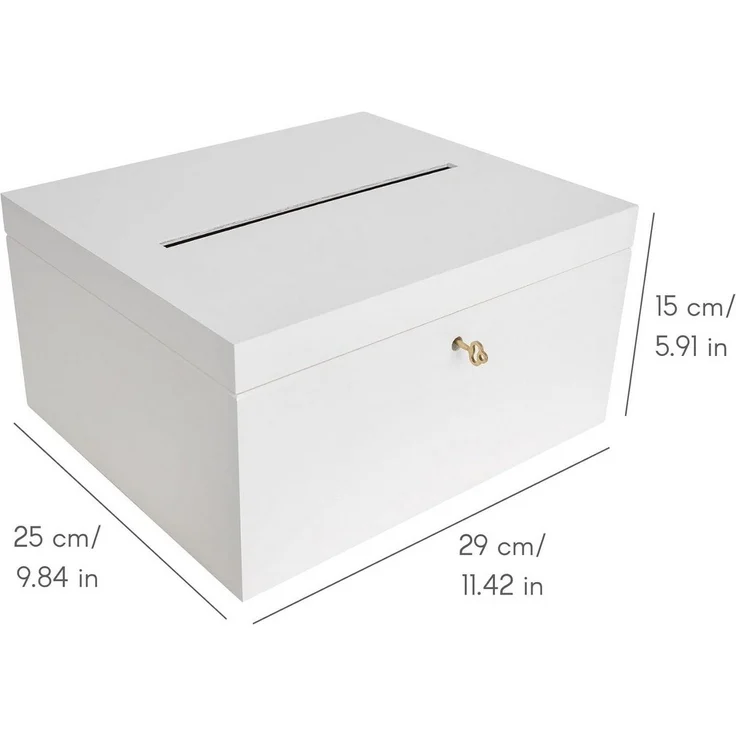 Creative Deco Aufbewahrungsbox Holzkiste Kartenbox Hochzeit 29x25x15 cm Holzbox mit Schlitz, Schloss und Schlüssel – Bild 2