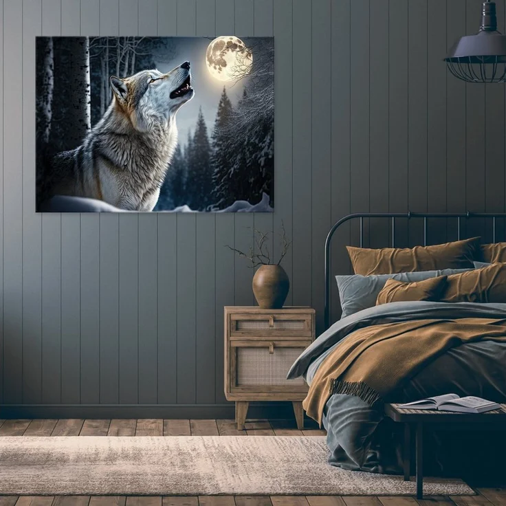 Wallarena Leinwandbild Wolf Wald - Schwarz - Modern - Wohnzimmer, Wolf, 40 x 30 x 2 cm – Bild 2