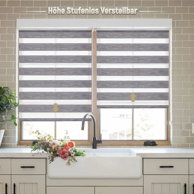 Deswell Doppelrollo Klemmfix ohne Bohren Marmor-Grau B45 x H150 cm (Stoffbreite 41cm) Rollos für Fenster ohne Bohren für Fenster mit Lichtdurchlässig & Verdunkelnd/Höhe Stufenlos Verstellbar – Bild 2