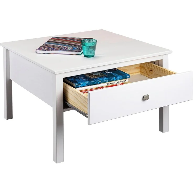 Inter Link Couchtisch CHILLY HOME, Weiß, Kiefernholz massiv, 1 Schublade, B 70 x H 47 x T 70 cm – Bild 3