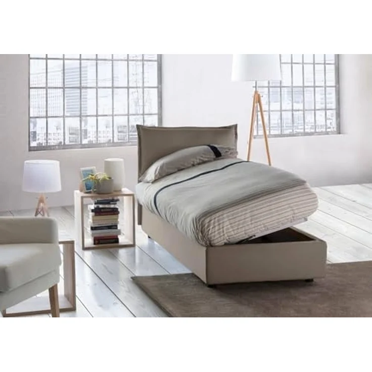Talamo Italia - Roberta Einzelbett, Bettkasten mit Stoffbezug, 100 % Made in Italy, seitliche Öffnung, inklusive Matratze 80x190 cm, Taupe – Bild 4