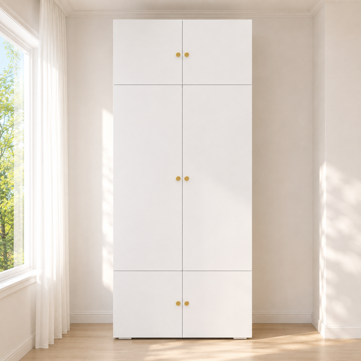 Abrihome Kleiderschrank Hochschrank, Weiß, 90x50x200 cm, 1 Kleiderstange, 5 Staufächer