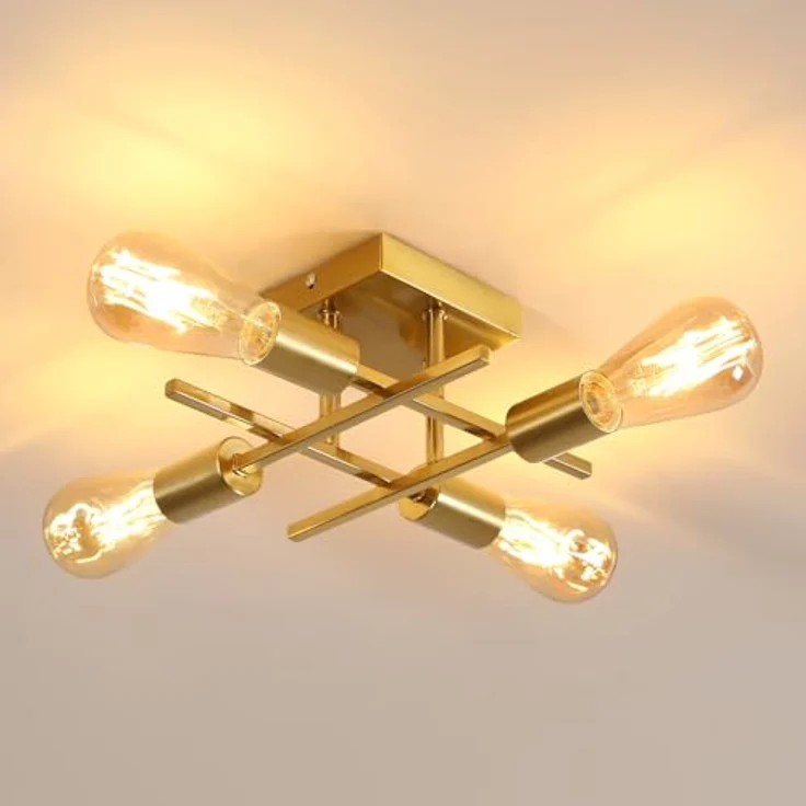 Goeco Deckenleuchte Vintage, Gold Kronleuchter Pendelleuchte Lampe E27 4 Flammig aus Metall, Industrial Deckenlampe Pendelleuchte für Schlafzimmer, Wohnzimmer, Esszimmer, Küche – Bild 2