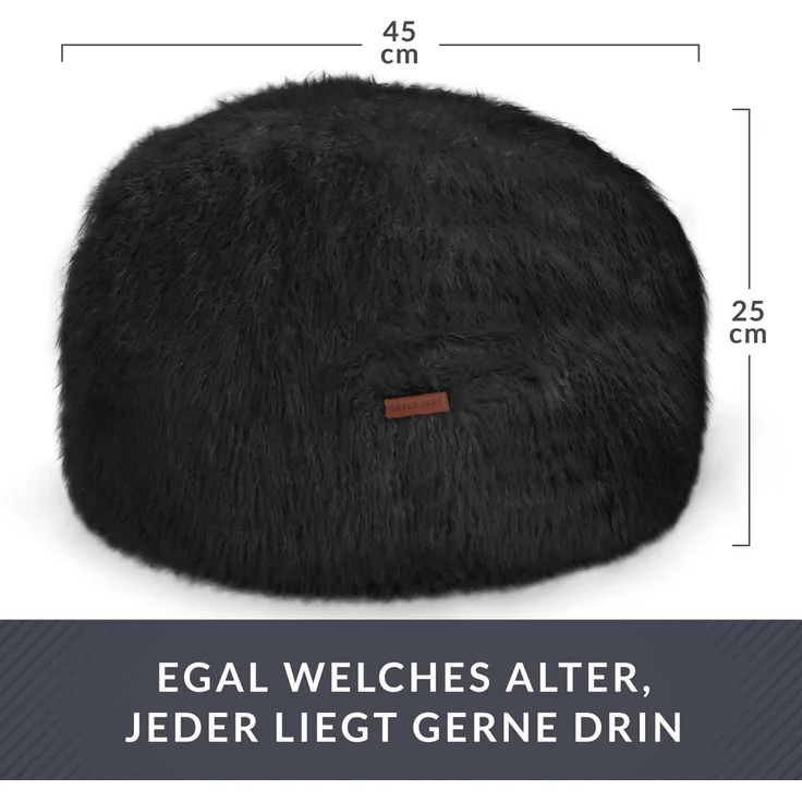Green Bean® runder Sitzpouf Felloptik in 3 Farben - Sitzhocker mit Füllung - Maße 45 x 25 cm - perfekte Ergänzung zum Sitzsack - Sitzwürfel Sitzkissen Hocker Sitzhocker Schwarz – Bild 4