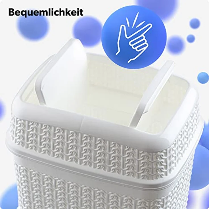 KADAX Kosmetikeimer, Schwingdeckel Abfalleimer für Bad und Küche, 5L, weiß, leichter Kunststoff-Mülleimer mit dichtem Deckel – Bild 4