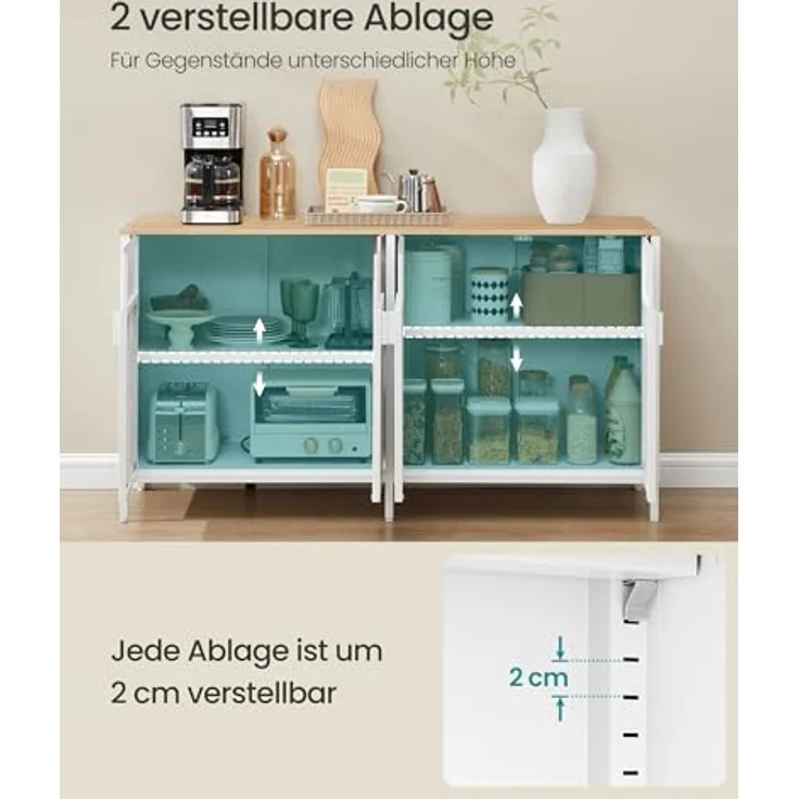SONGMICS Aufbewahrungsschrank, Metallschrank, mit 4 Türen, Magnetverschluss, Verstellbarer Einlegeboden, Stahlgestell, 40 x 141 x 76 cm, wolkenweiß-eichenbeige LSC205WC01 – Bild 6