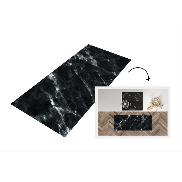 MuchoWow Küchenläufer Marmor - Schwarz - Luxus, aus Kunststoff, Küchenteppich, Läufer für Küche, Rutschfest, Küchendeko, 120x50 cm – Bild 5