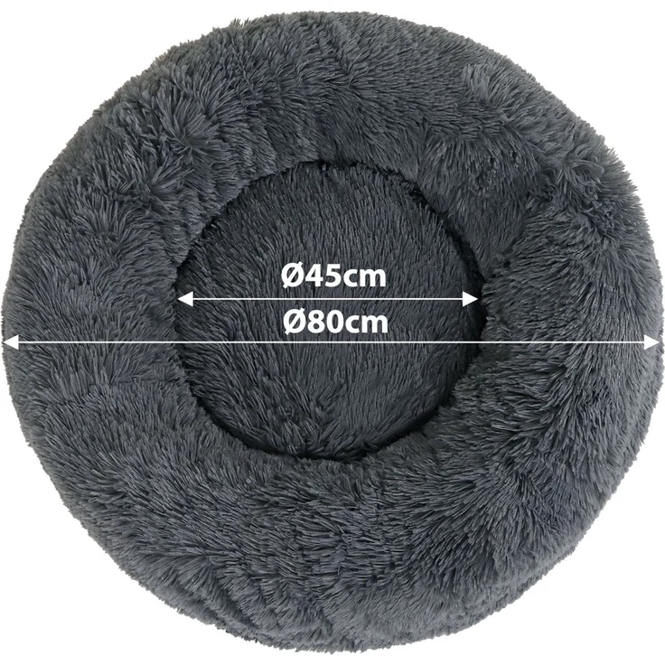 lionto Donut Hundebett, rundes Hundesofa mit Plüschbezug & Anti-Rutsch-Noppen, weich & gemütlich, 80 cm Durchmesser, dunkelgrau – Bild 5