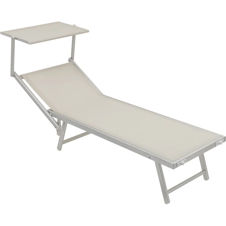 Baroni Home Sonnenliege mit Gestell aus Aluminium und Sonnenschütz, klappbare Liegesthul mit verstellbaren Ruckenlehene, bequem und strapazierfähig Gartenliege, 60 x 190 x 35 cm (Weiß, 1 Stück)