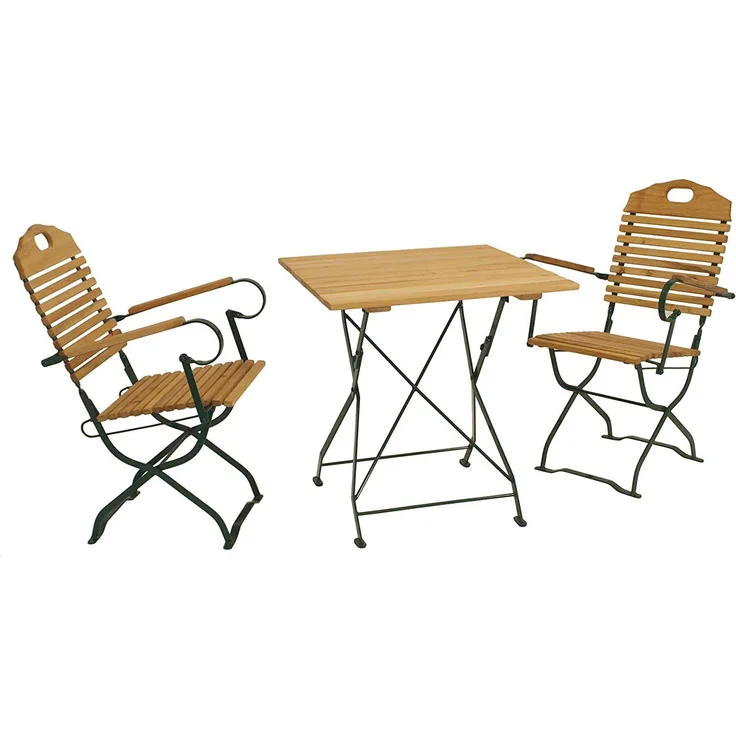 Kurgarten Garnitur BAD TÖLZ 3-teilig (2x Armlehnensessel, 1x Tisch 70x70 cm), Flachstahl grün + Robinie, klappbar (2x Sessel, 1x Tisch 70x70 cm)