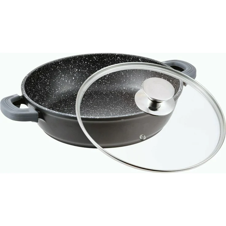 Cheffinger Schmorpfanne mit Glasdeckel, Aluguss schwarz, Ø 28 cm – Bild 2