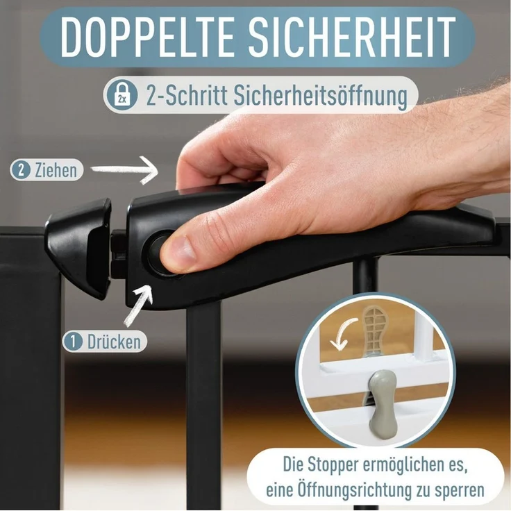 ib style Türschutzgitter Berrin Treppengitter ohne Bohren 58-66 cm schwarz, Getestet in Deutschland, 2-fach Sicherung, Babygitter bis 24 Monaten – Bild 4