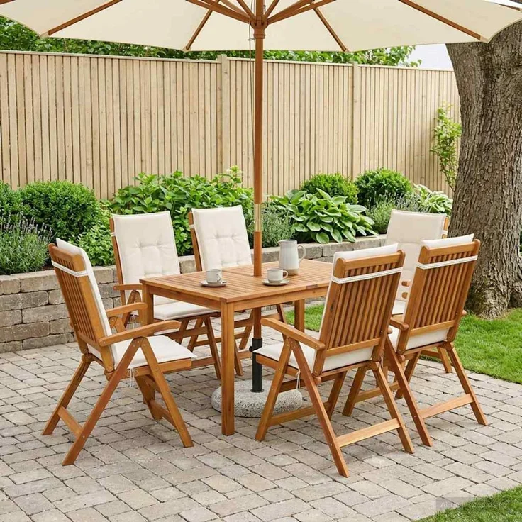 vidaXL 7-teiliges Garten Essset 6-Sitzer Creme Massivholz Akazie 3434560 – Bild 1