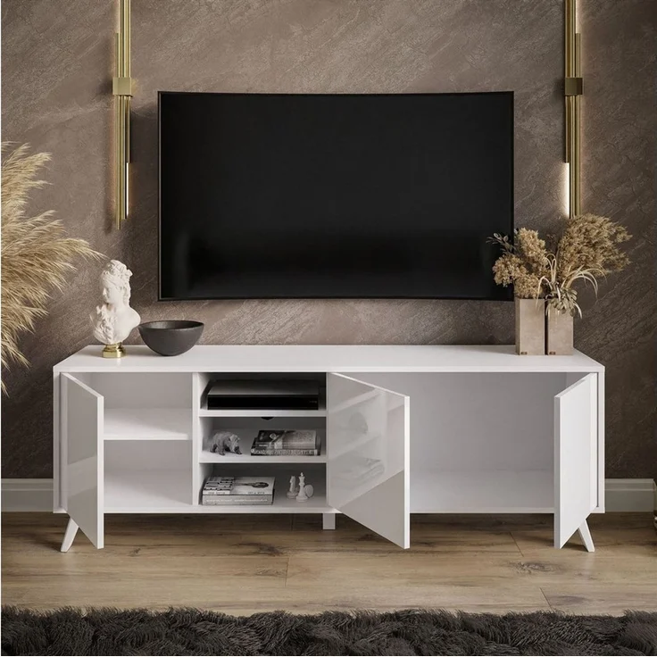 Lookway TV-Schrank SANAYI auf Beinen mit Ablagefächern 156x38x54 cm – Bild 4