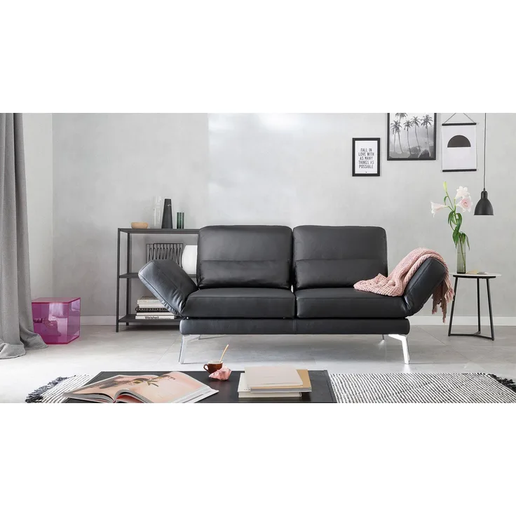 Sofa 2-Sitzer TIZIAN Einzelsofa Ledercouch schwarz 182 cm