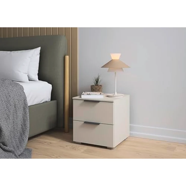 Rauch Möbel Alabama, Nachttisch-Paar für Schlafzimmer, Kinderzimmer, Gästezimmer, mit je 2 Schubladen, Soft-Close-Funktion, Farbe Beige, Griff Grau metallic, Schwarz, Maße 40 x 42 x 42 cm – Bild 2