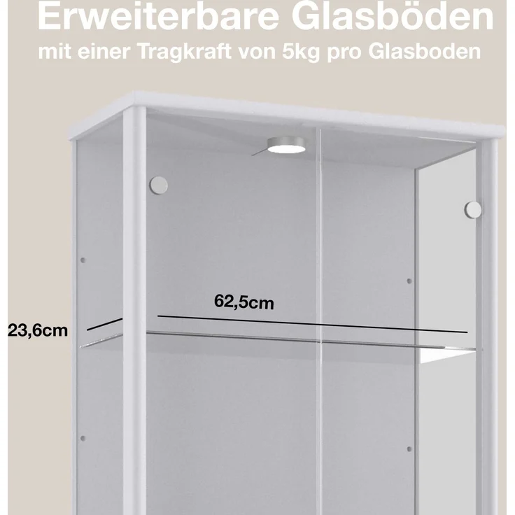 K-Möbel Glasvitrine C1019 (Glasvitrine (176x67x33 cm) mit 2 Glastüren) Glasvitrine Stehend – Bild 5