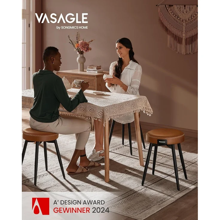 Vasagle Esszimmerstühle (4 St), Sitzhocker, EKHO Series, Kunstleder, 48,2 cm hoch, karamellbraun – Bild 3