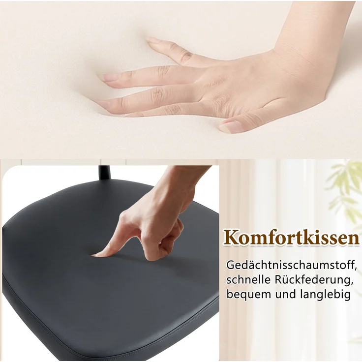 Essgruppe mit rundem Tisch Ø 100x76 cm, Glasablage und PU-Sitzen, Schwarz – Bild 5
