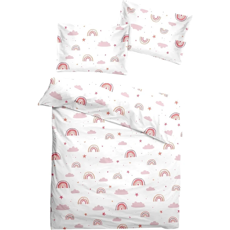 soma Babybettwäsche Renforcé Baby Wende Bettwäsche 100x135 Regenbogen Wolke pink rosa weiß, Renforcé, 2 teilig, Babybettwäsche Rainbow Baumwolle warme winter weihnachtsbettwäsche – Bild 2