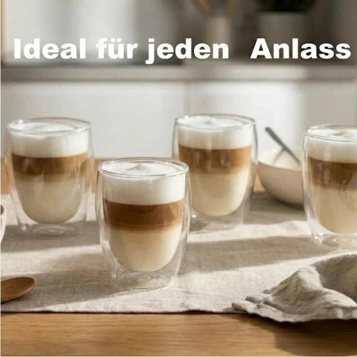 BigDean Latte-Macchiato-Glas 300ml doppelwandige Latte Macchiato Gläser Borosilikatglas, 6-tlg, Borosilikat-Glas, Doppelwandig, Borosilikatglas, Spülmaschinenfest – Bild 2