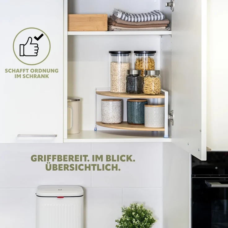 eluno Küchenregal Gewürzeckregal aus Bambus und weißem Metall – Bild 4