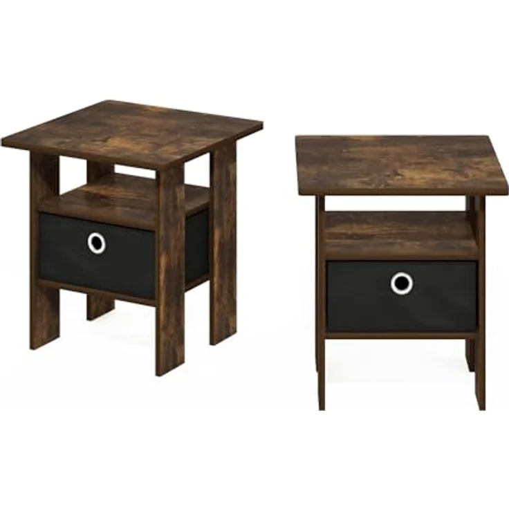 Furinno Andrey Beistelltisch mit Schublade, Bernsteinkiefer/Schwarz, 2er-Set – Bild 7