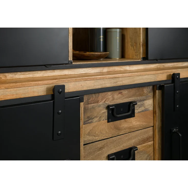 Buffet Mango 150x55x200 natur lackiert / Metall schwarz BLACKBURN #106 – Bild 4