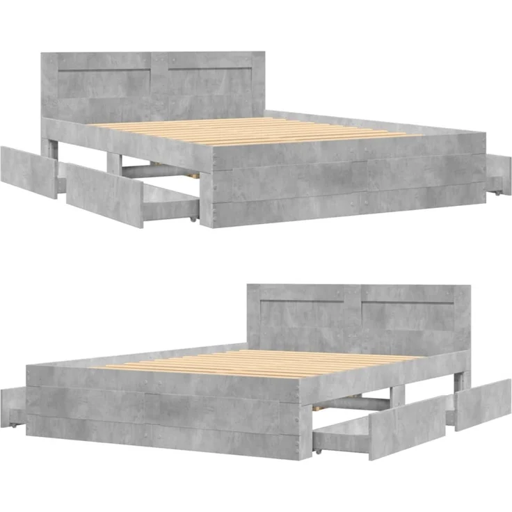 vidaXL Bettgestell mit Kopfteil Betongrau 140x200 cm Holzwerkstoff 3295565 – Bild 7