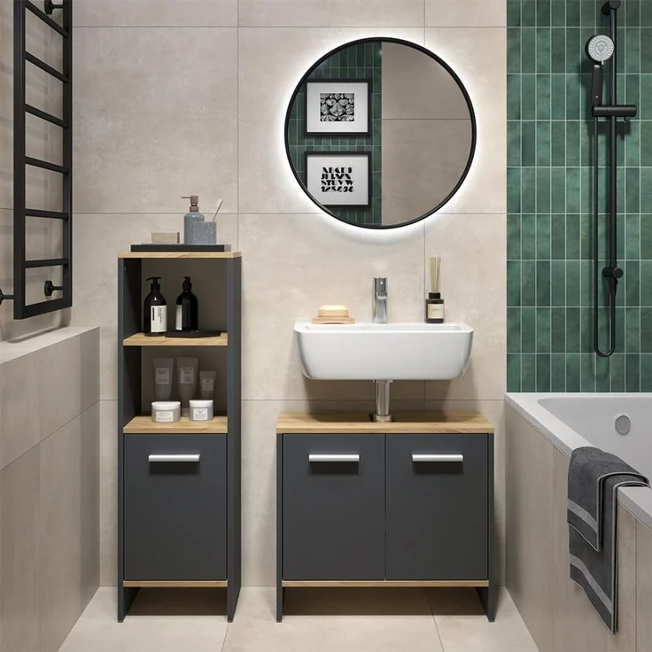 Badezimmermöbel-Set Karli Anthrazit/Goldkraft Eiche 2-teilig Vicco – Bild 3