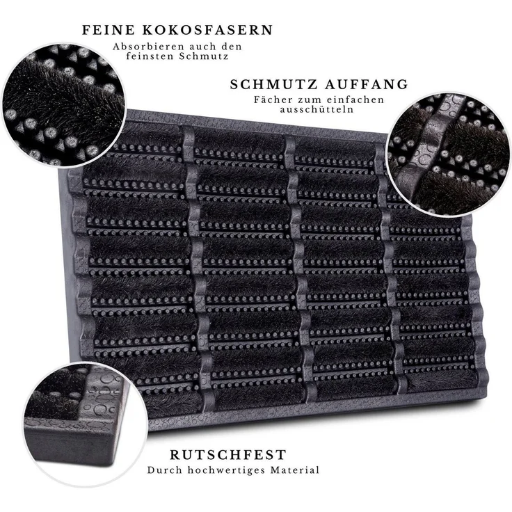 Hanse Home Brushes Fußmatte Kokos und Gummi 40x60cm – rutschfeste Schmutzfangmatte für Innen und Außen, Fußabtreter mit Kokosbürsten Türmatte Wetterfest Schmutzabtreter Outdoor – Schwarz – Bild 3