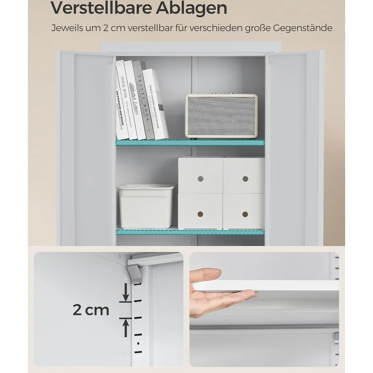 Songmics Aktenschrank mit 5 Ebenen, Stahl hellgrau, 60 x 40 x 180 cm – Bild 5