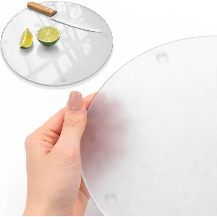 Tulup Schneidebrett Glasplatte aus Gehärtetem Glas Transparent, Milchig, Matt, (1-St), Runden – Bild 4