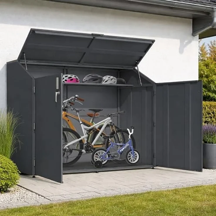 osoltus Fahrradgarage, Anthrazit RAL 7016, verzinktes Metall, abschließbar, 200 x 100 x 150 cm, Fahrradbox bis 4 Fahrräder – Bild 4