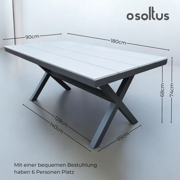 osoltus Gartentisch X Leg Aluminium Kunststoffholz 180 x 90 cm Ash Grey – Bild 3