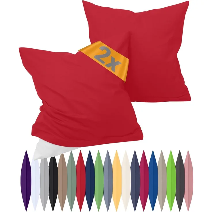 npluseins Renforcé-Kissenbezüge im Doppelpack - 100% Baumwolle - schlicht und edel 698. 898, 40x60 cm, rot