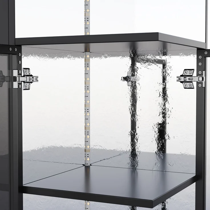 ZUBALIYA Ausziehbare Glasvitrine 64×42×112 cm mit LED-Beleuchtung, Vitrine mit doppelseitigem ESG-Glas, ausziehbarer Seitenschrank,Vitrine,Sammlervitrine, Weinschrank, Küchenschrank, Schwarz – Bild 7