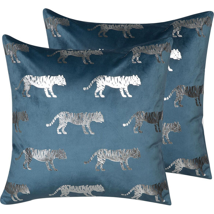 Kissen 2er Set Tiermuster BLUEBELL Samtstoff 45 x 45 cm Blau