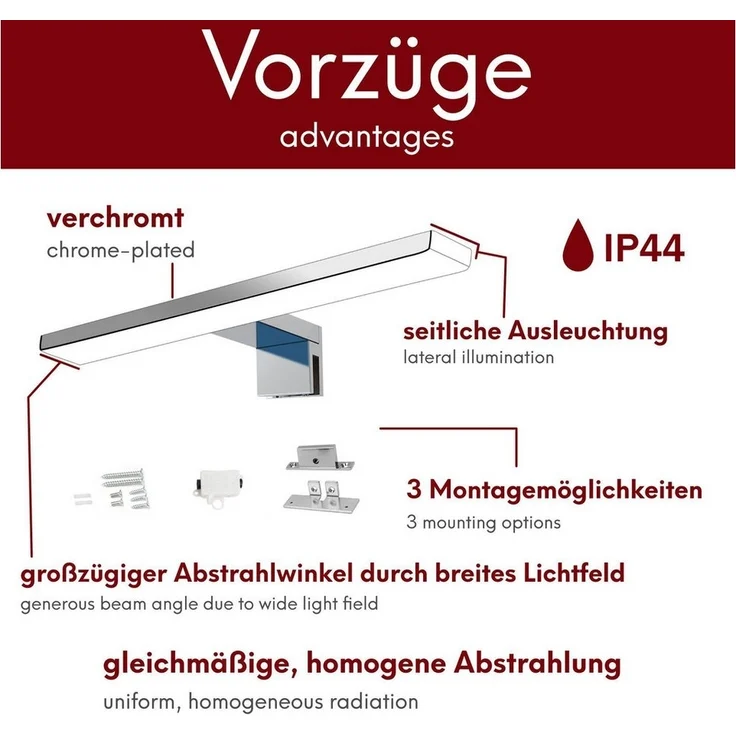 kalb LED Spiegelleuchte Aurinko LED Badleuchte Badlampe Spiegellampe, chrom 230V, 300mm neutralweiß, neutralweiß – Bild 3