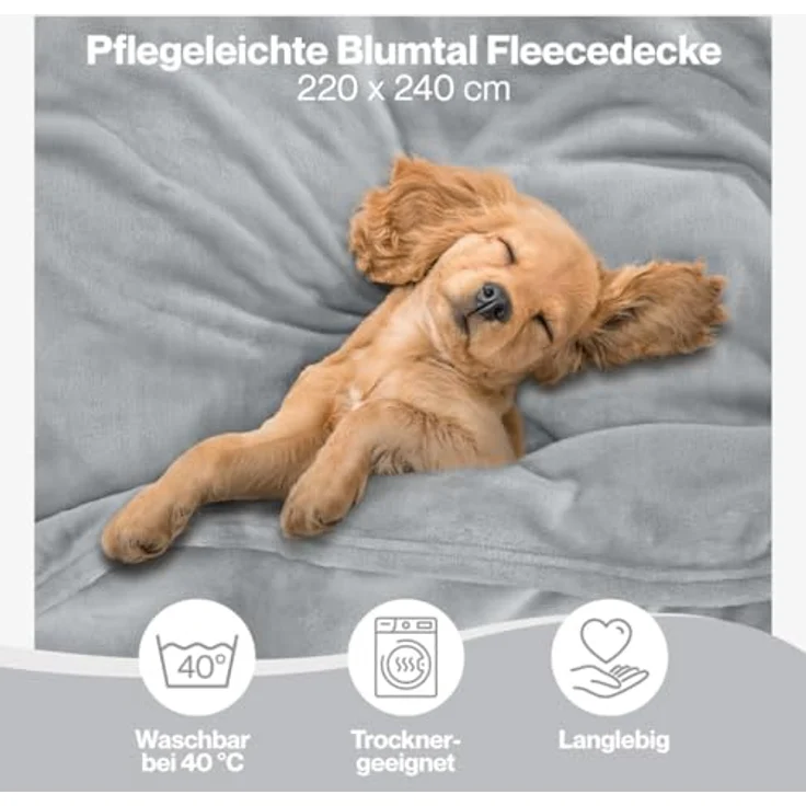 Blumtal Kuscheldecke aus Fleece - hochwertige Decke, Oeko-TEX® Zertifiziert in 220x240 cm, Kuscheldecke flauschig als Sofadecke, Tagesdecke oder Winterdecke, Grau – Bild 4