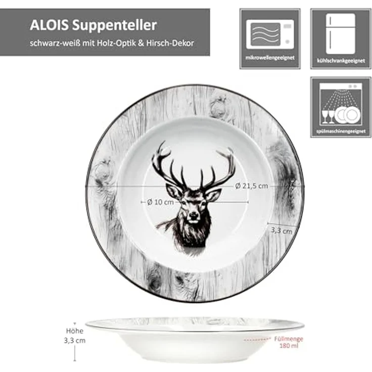 MamboCat Suppenteller 6er Set Alois Suppenteller 180ml Porzellan 6 Pers. tiefe Teller Hirsch – Bild 6