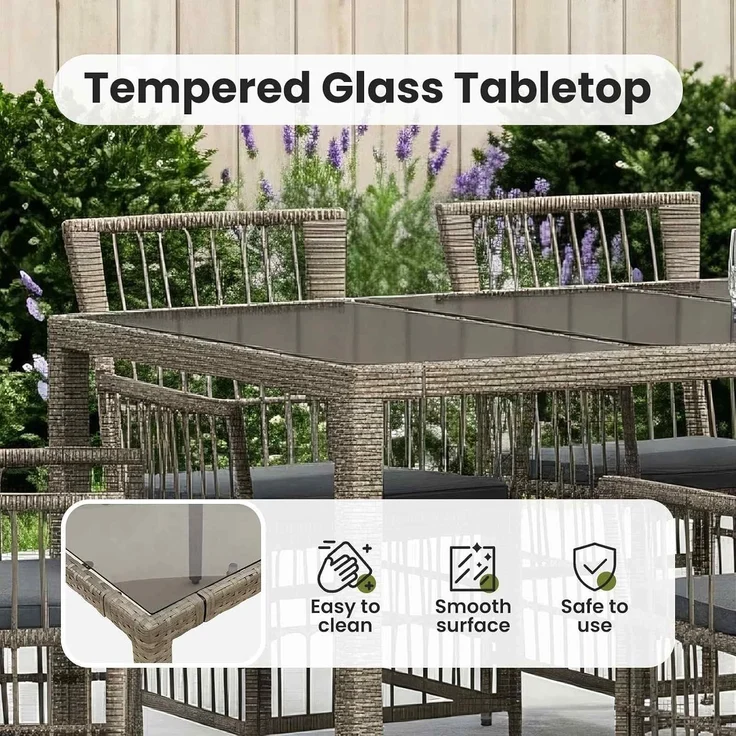 vidaXL Outdoor-Essgruppe 7 stk. Grau Poly-Rattan 3448942 – Bild 5