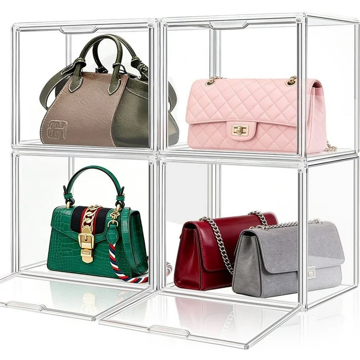 XIIW Vitrine 4X Handtaschen Aufbewahrung Organizer Transparente Kunststoff (Stapelbare Displaybox mit Magnetischer Tür, Taschen-Organizer, Aufbewahrungsschubladen, Schuh Aufbewahrungsboxen für Schrank, Spielzeug-Organisation und Ausstellung (36 x 27 x 22 cm... – Bild 2