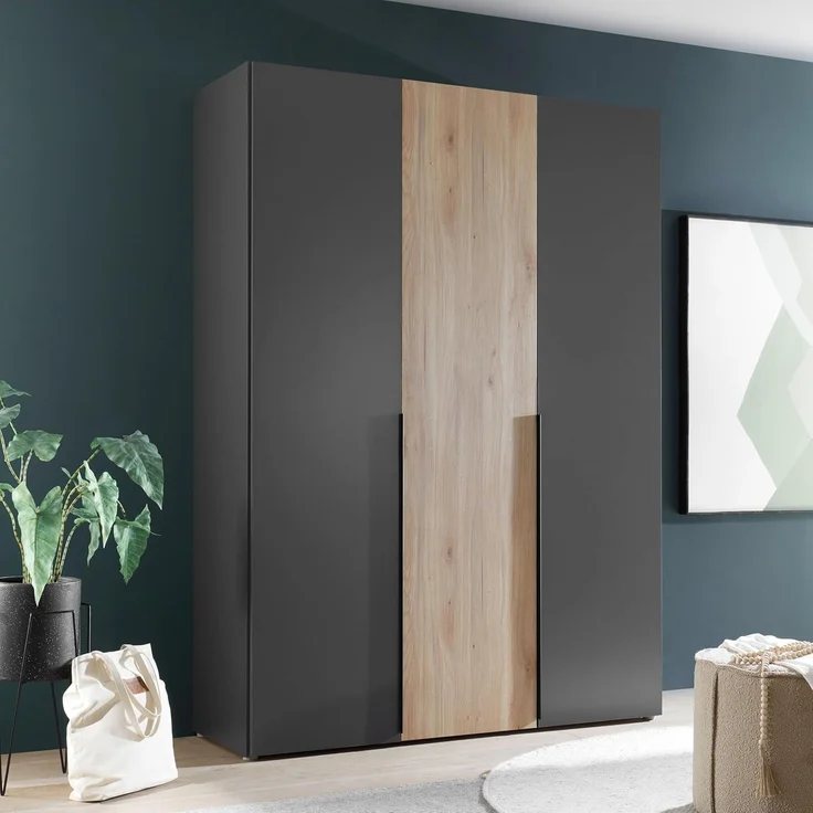 Stella Trading ASKA Kleiderschrank in Graphit, Mauvella Eiche Optik - Vielseitiger Drehtürenschrank 3-türig für Ihr Schlafzimmer - 150 x 210 x 53 cm (B/H/T) – Bild 2