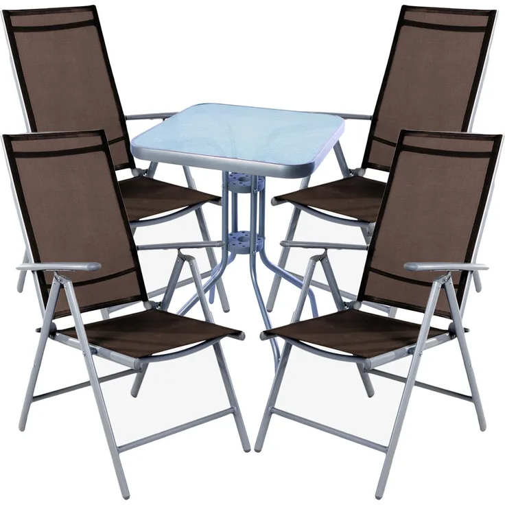 Bistro Sitzgarnitur Bistrogarnitur 5-teilig Silbergrau/Schokobraun