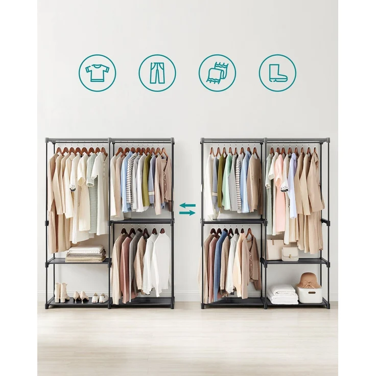 Songmics Kleiderschrank offen, Stahl, Kunststoff, Schwarz, 43 x 138 x 182 cm – Bild 2