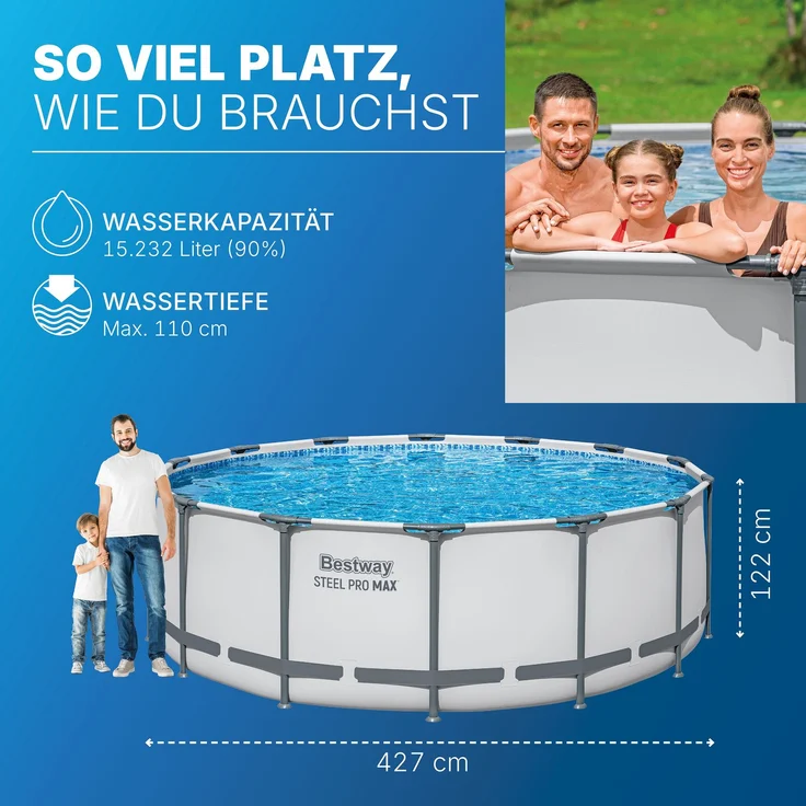 Bestway 'Steel Pro MAX™ Solo' Pool, ohne Zubehör, lichtgrau, Ø 427x122 cm – Bild 3